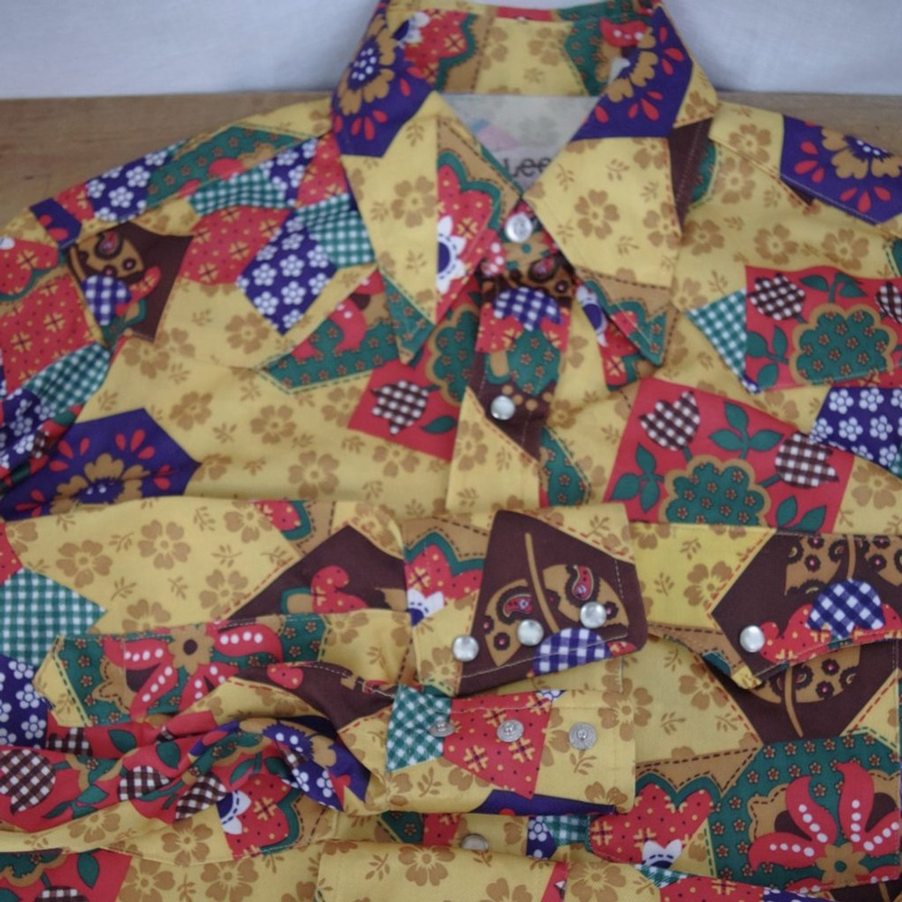 Vintage Snap Button Patchwork Pattern Western Dis… - image 3